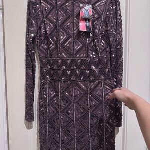 Gianni Bini Purple Sequin Long Sleeve Dress